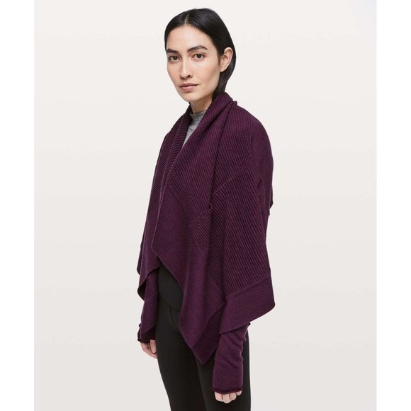 Lululemon Merino Wool Sit In Lotus Wrap ll Sweater Size 12 Heathered Plum - Picture 2 of 12